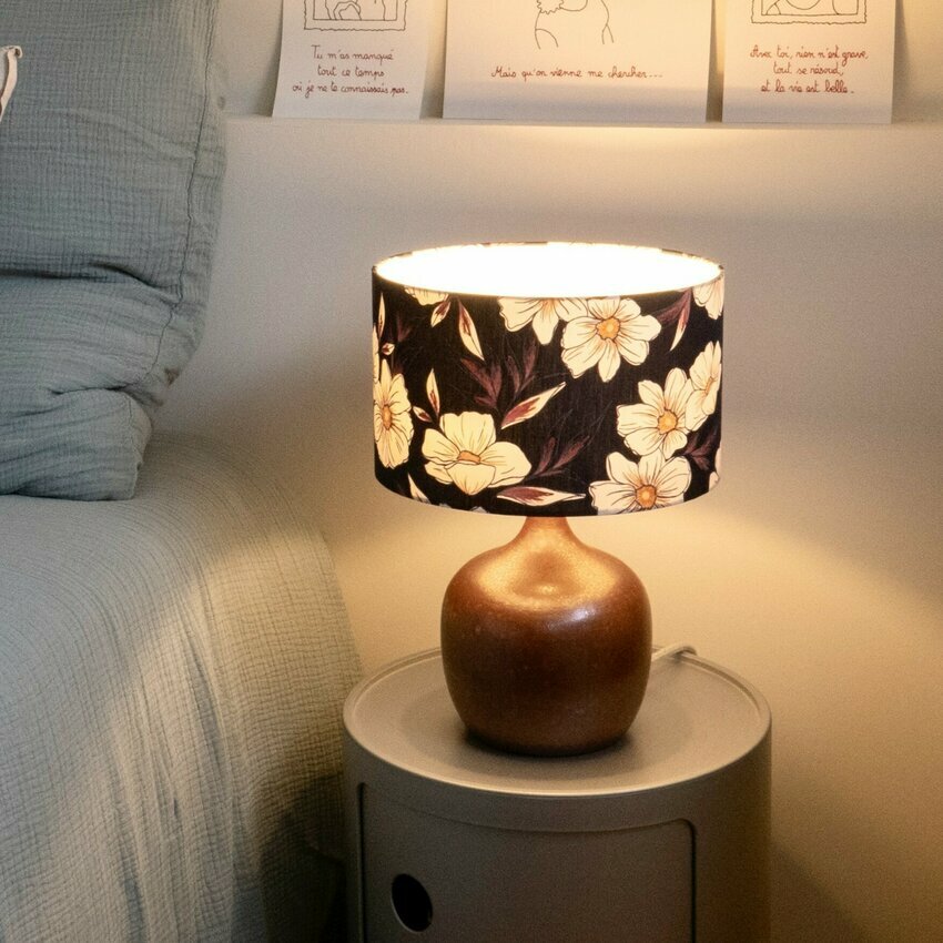 Voordracht Zuidoost Oordeel Lampe céramique émaillée terracotta marron avec abat-jour coton - Terra  Cannelle